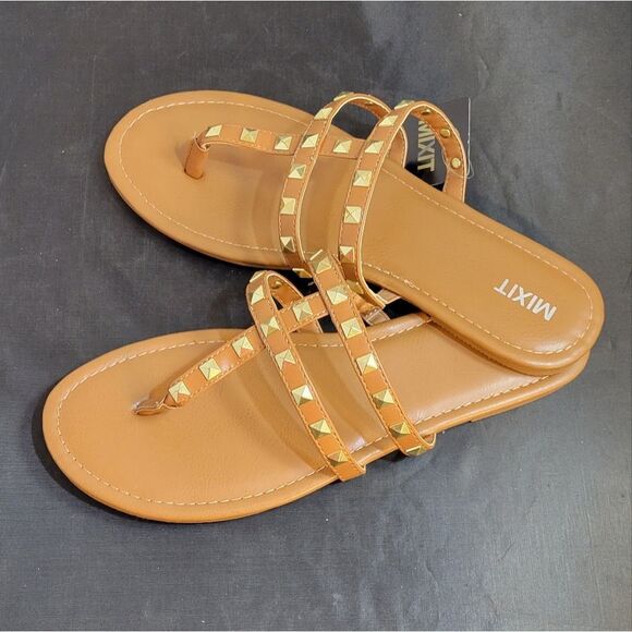 BRAND NEW MIXIT 3-STRAPS THONG WOMEN"S STUDDED DETAILING ROUND TOE  SAND… - Picture 15 of 16